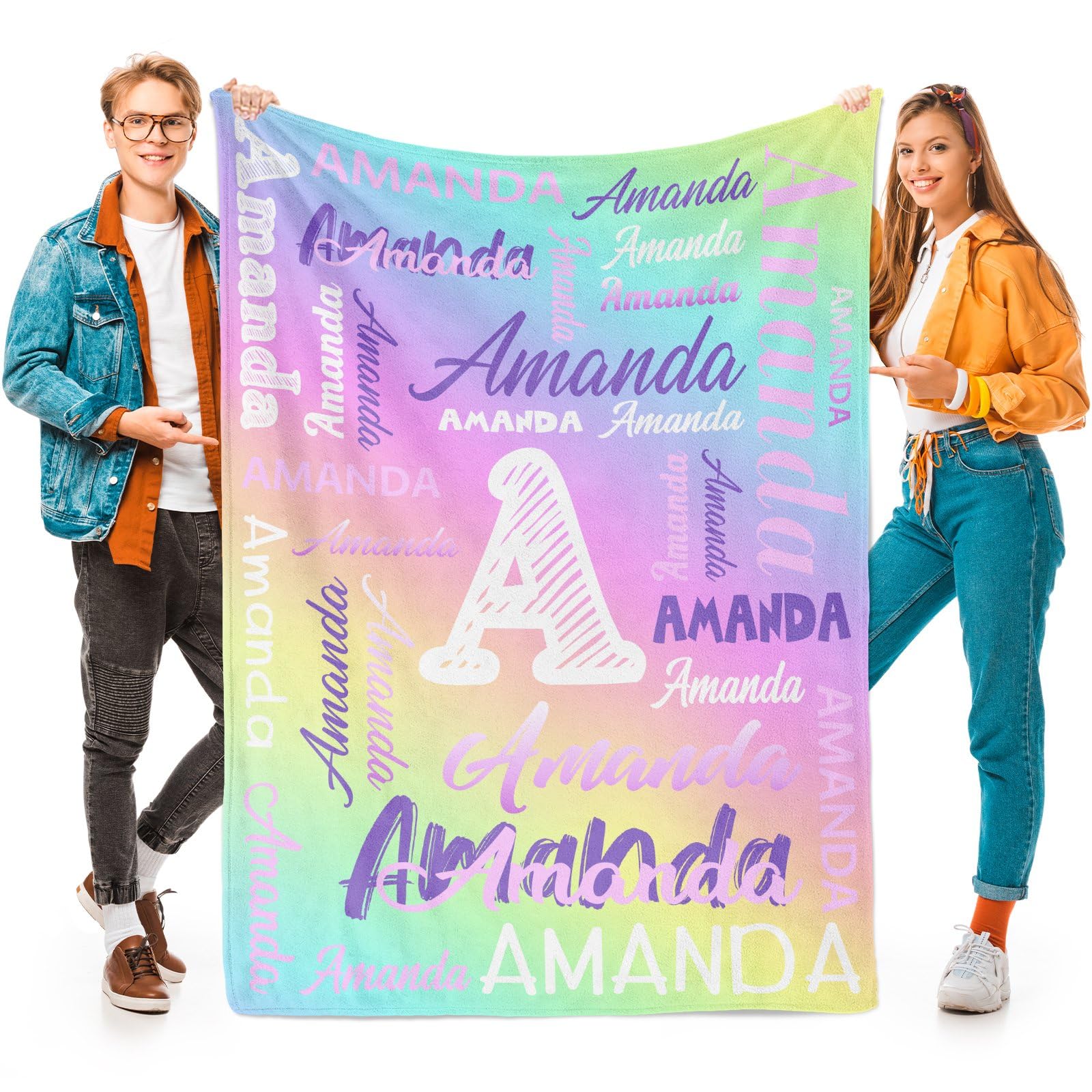 Personalized Name Blankets and Throws, Custom Blanket with Name, Customized Name Blanket for Kids Children Boys & Girls, Personalized Blanket Gifts for Women Men Custom Soft Fleece Blanket with Names