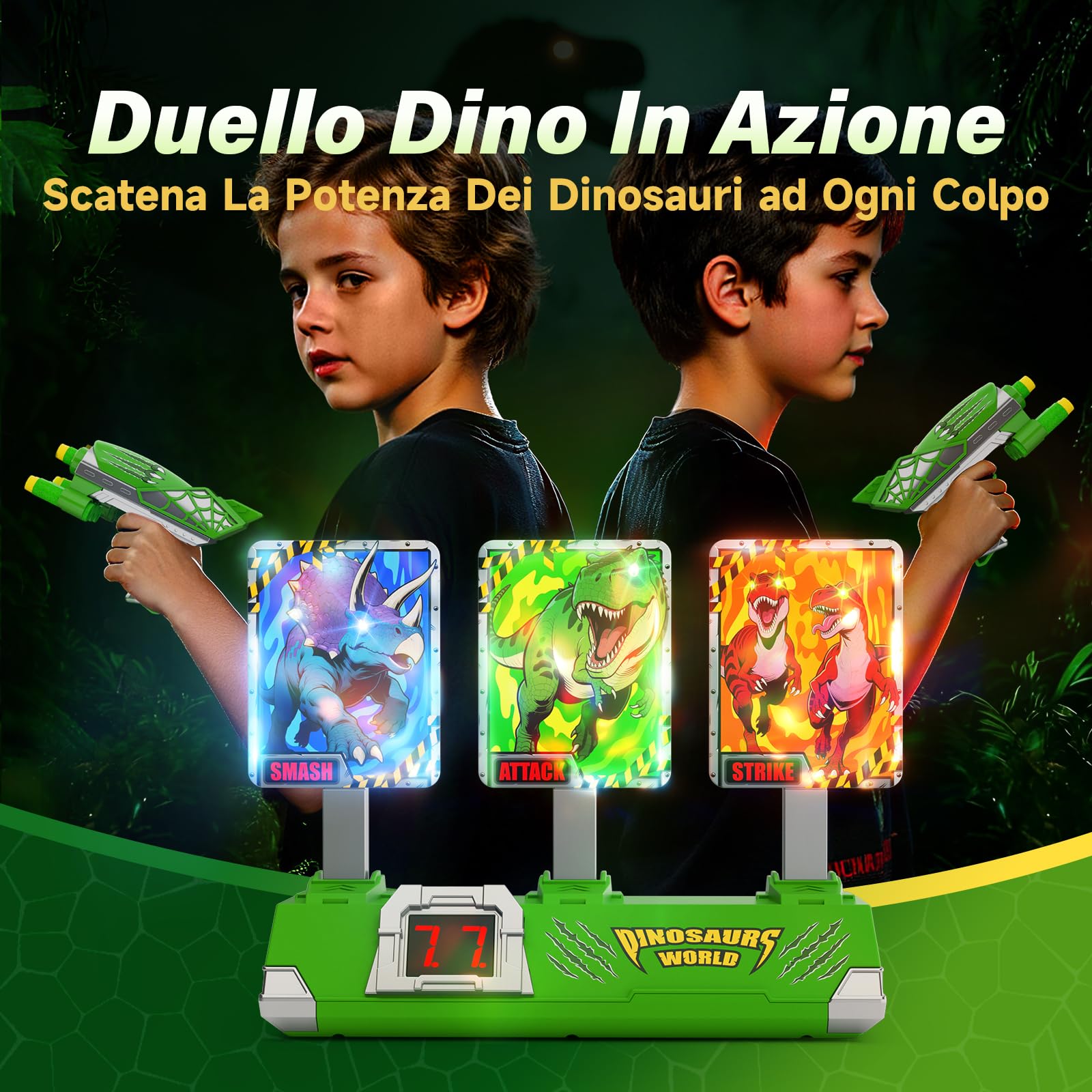 Dinosauri Tiro Bersaglio Bambini Luminosi Elettrico Digitale con Pistola Giocattolo, Giochi Bambino 3-12 Anni Regalo Bambino 4-9 Anni Maschio Gioco Bimbo 3 4 5 6 7 8 9 10 Anni Regali Compleanno Natale