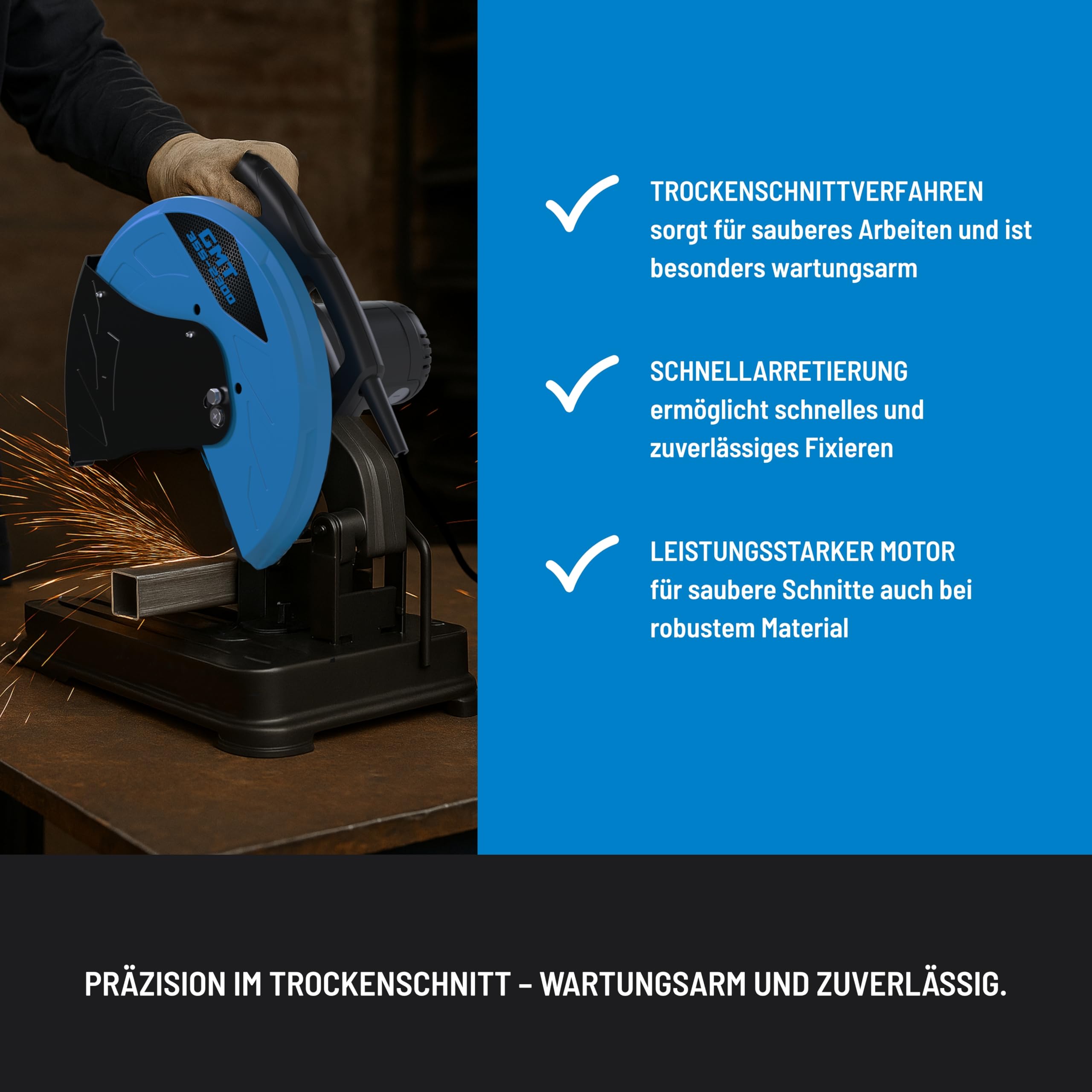 Güde GMT 355-2300 Metalltrennsäge - 230 Volt, 2300 Watt, 4000 Umdrehungen pro Minute, Schnittleistung 78 bis 140 Millimeter je nach Form, Trockenschnitt für Profile und Rohre