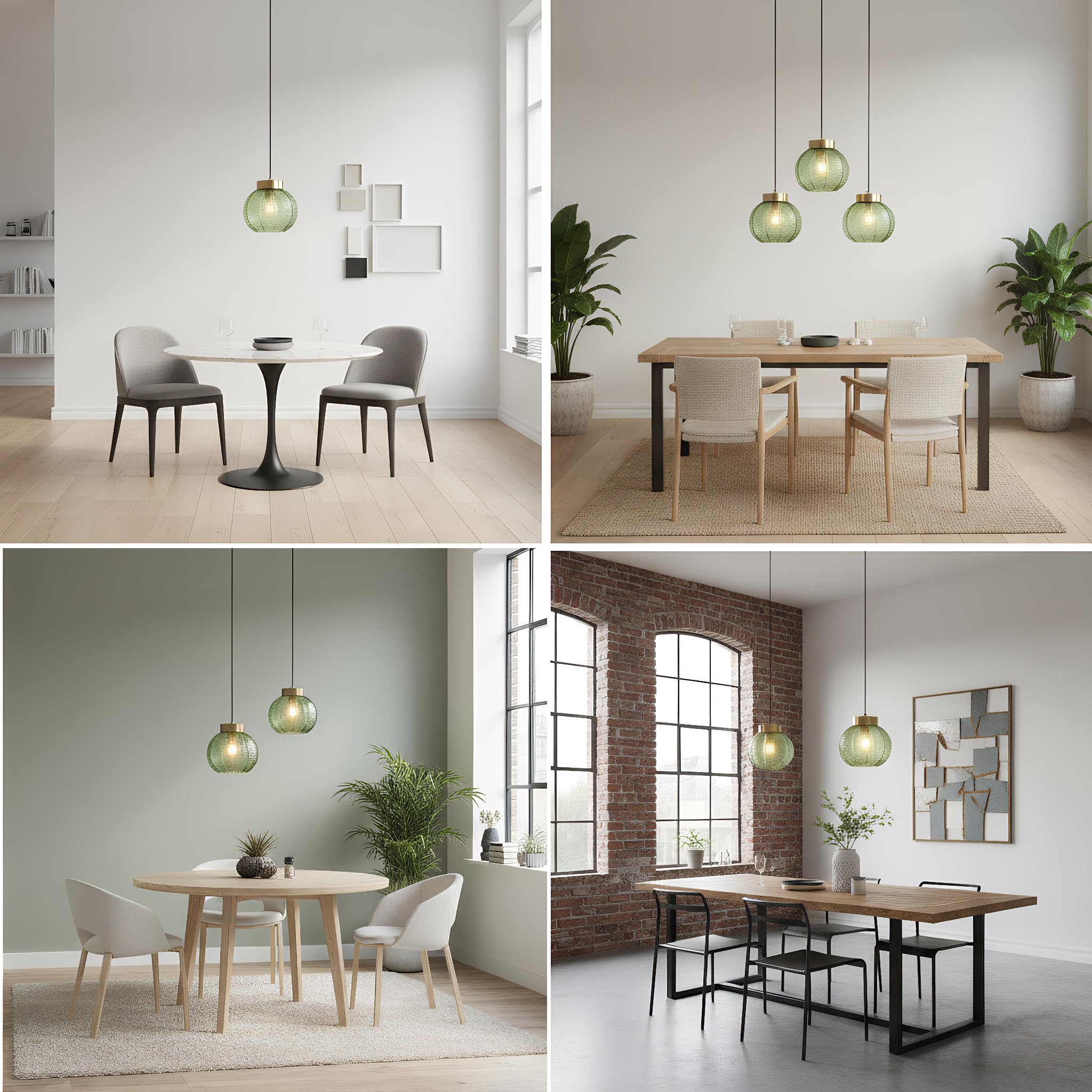 Lampada a Sospensione Vintage,Sfere in Vetro con Venature Fogliari, Metallo Oro E27 Lampadario Sospeso da Soffitto per Camera da letto, Sala da pranzo, Loft e Ristoranti (Verde, 20cm)