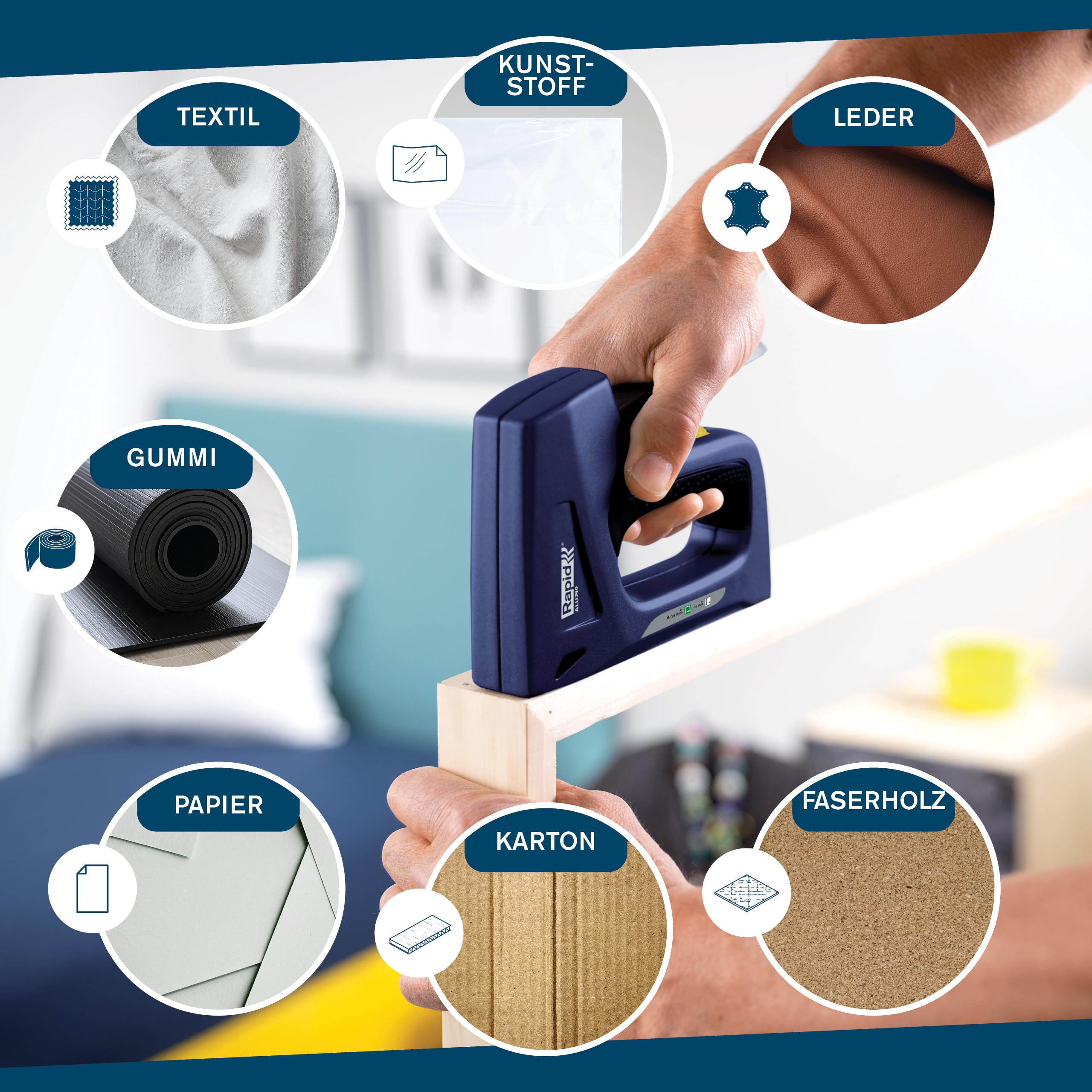 Rapid Handtacker ALU740 aus Aluminium für Typ 140 Klammern & Typ 8 Nägel | Für Holz & Folien; Typ 140 (6-14 mm); Typ 8 (15 mm); robustes Aluminiumgehäuse; 2-Stufen-Schlagkraftregelung; rückschlagfrei