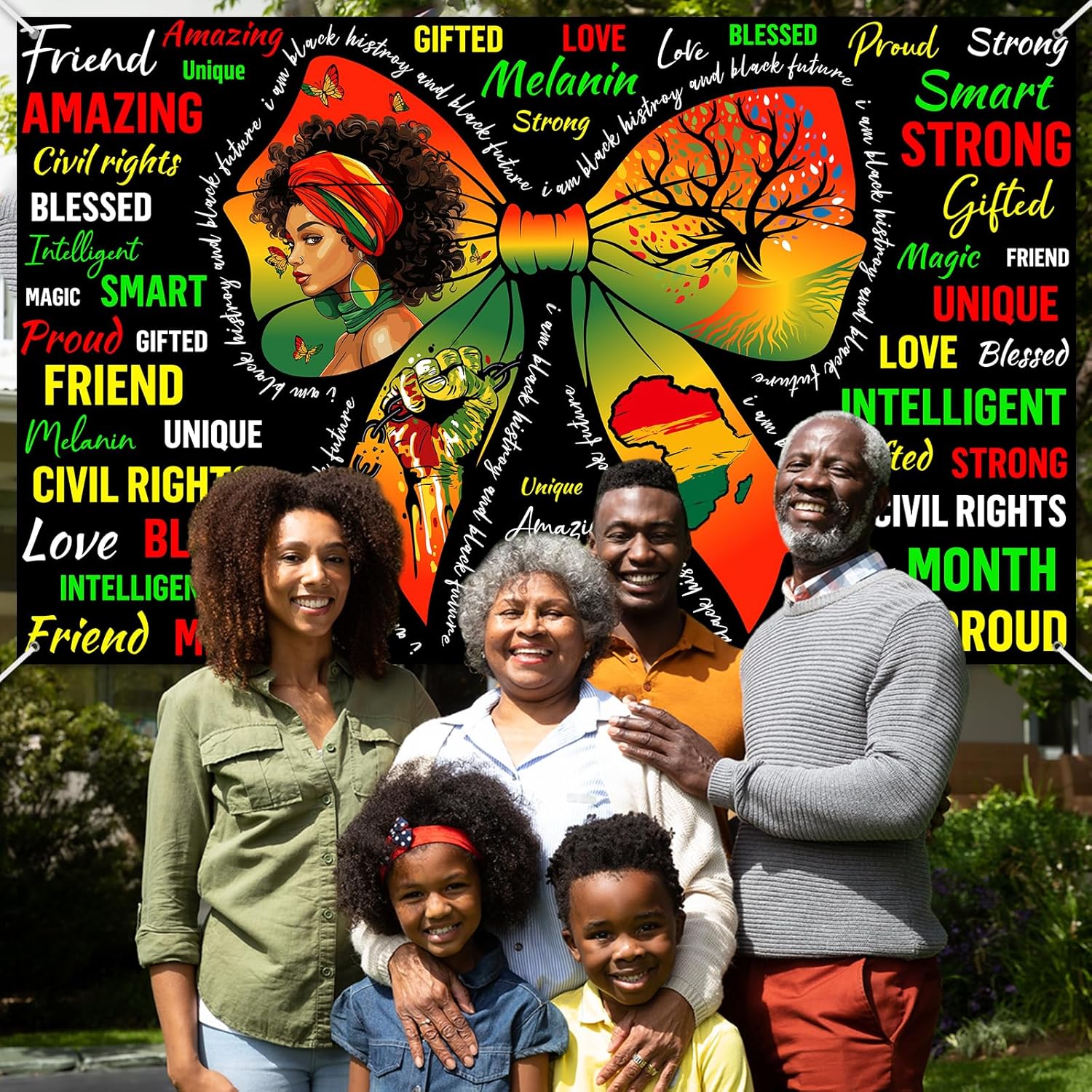Avezano Black History Month Banner Bow Inspirational Phrases Black History Month Backdrop African American February National Holiday Decorations Banner for Home and Classroom Party (7x5ft)