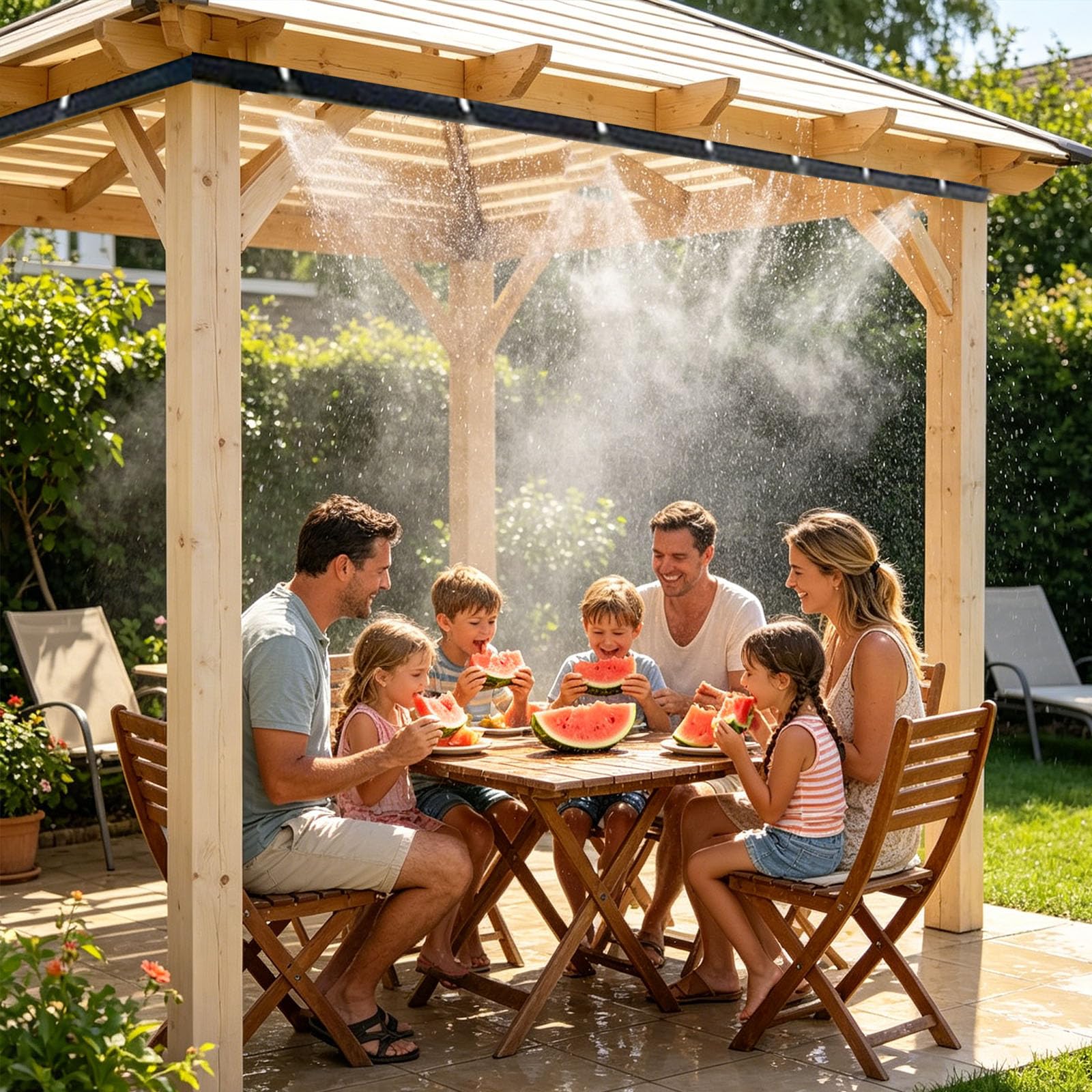 Brumisateur Terrasse Exterieur 18M, Brumisateur Extérieur 19 Buses + Raccord 3/4", Kit de Refroidissement par Brumisation, Système de Brumisation pour Jardin Serre Animaux(18M/11pcs)