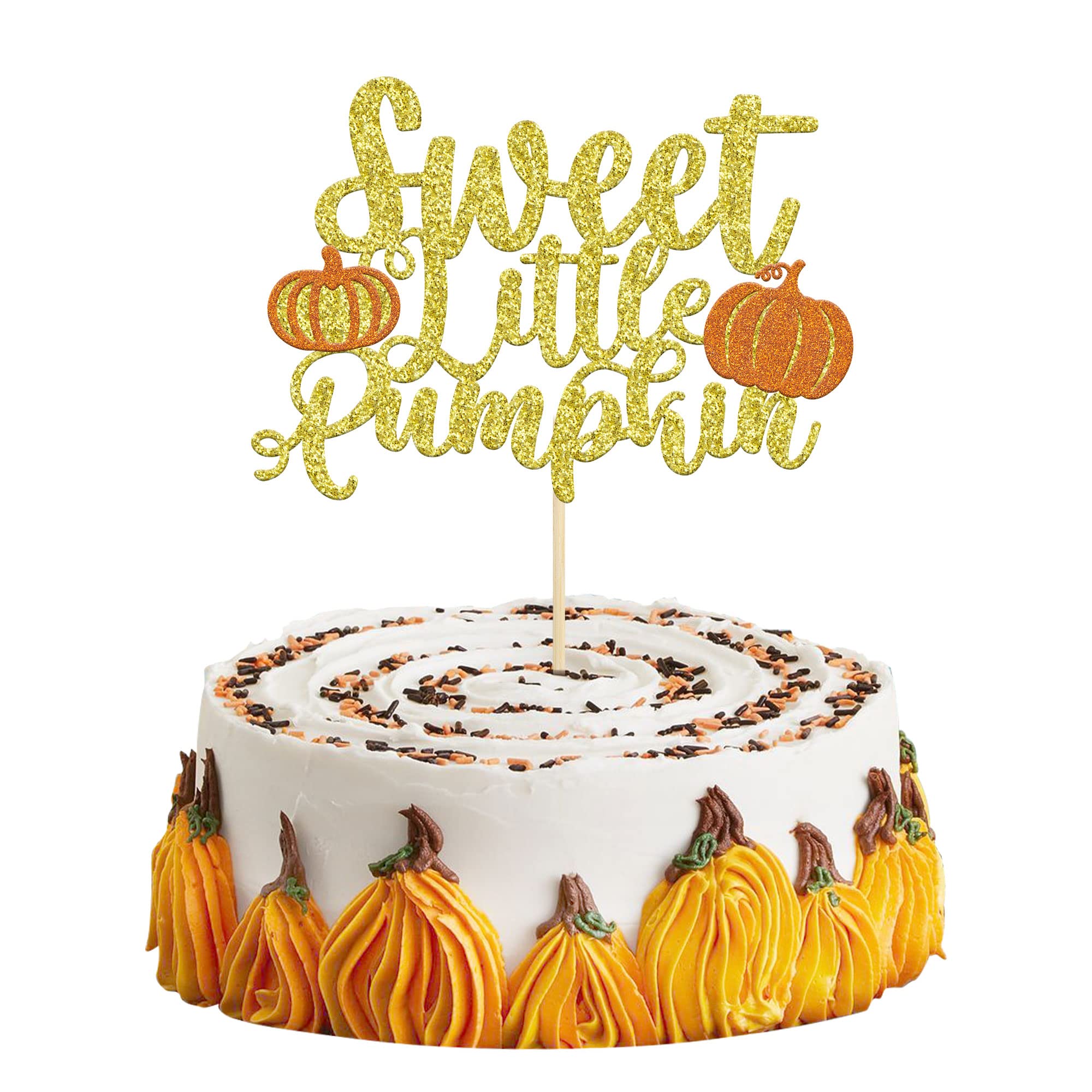 Gyufise 1 Pack Sweet Little Pumpkin Cake Topper Glitter Fall Theme Little Pumpkin Cake Pick Decorations for Baby Shower Kids Birthday Thanksgiving Party Supplies — image 1
