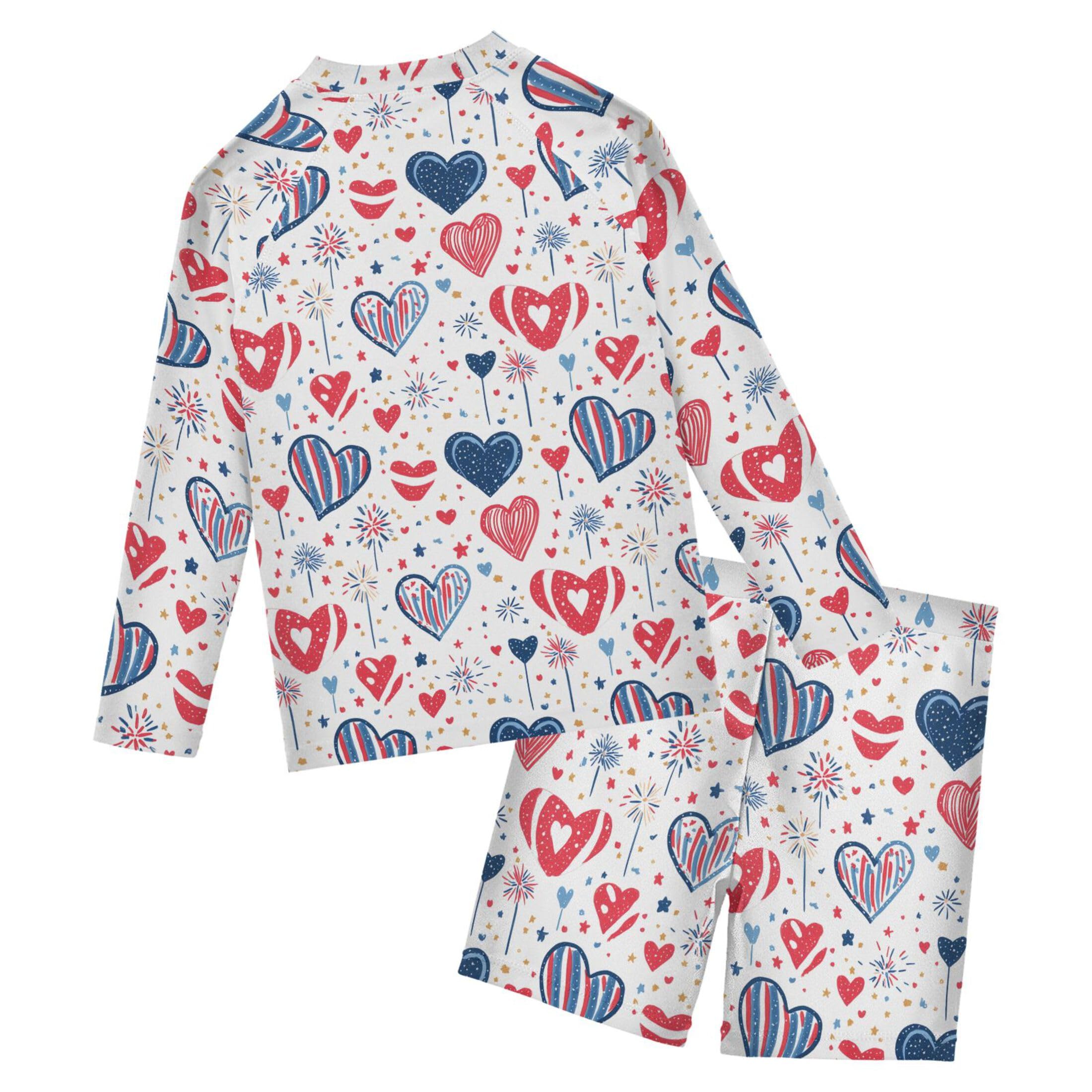 July 4th Independence Day Heart Baby Boys' Toddler Long Sleeved Rashguard Swim Bathing Suit Set B0404586