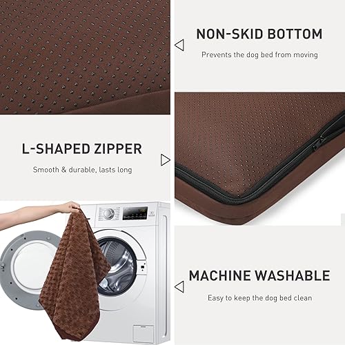 Vista 26 de Cama para perros impermeable para perros medianos, terciopelo rosa, suave, esponjosa, lavable, con funda extraíble y parte inferior antideslizante