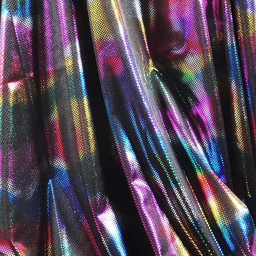 Hologram Rainbow Iridescent Mermaid Metallic Foil Stretch Fabric(Rainbow 1yard)