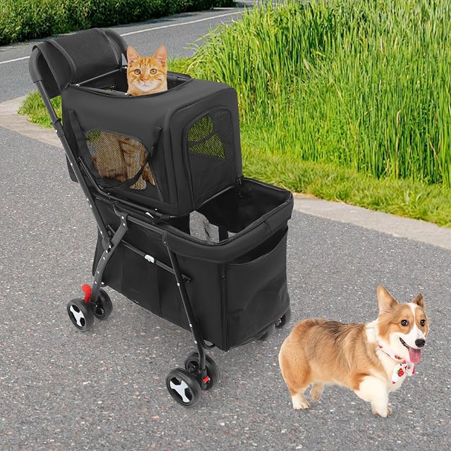 Foto 8 de 8 de Carrito doble para mascotas, superior de hasta 7 kg y soporte inferior de hasta 15 kg