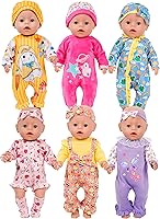 WONDOLL 6 Sets 14-16 Inch Baby Doll Rompers Outfits, Cute Newborn Clothes with Animal Prints for 16" Soft Body Dolls (No Doll)