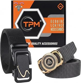 TPM Men's Stylish Belt Combo Pack of 2 | Heavy Duty Woven Belt | Automatic Metal Buckle Casual Belt for Men. Has111 Price In India
