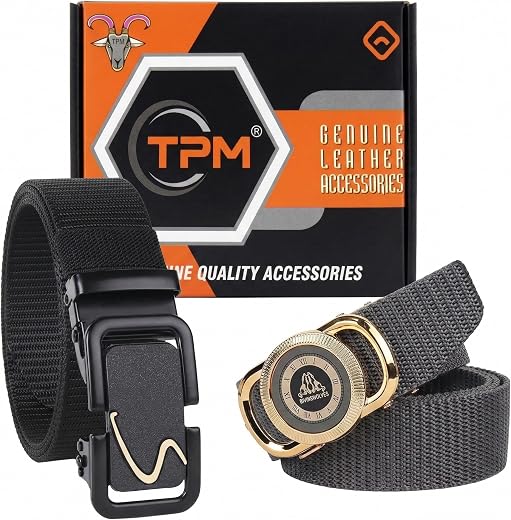 TPM Men's Stylish Belt Combo Pack of 2 | Heavy Duty Woven Belt | Automatic Metal Buckle Casual Belt for Men. Has111