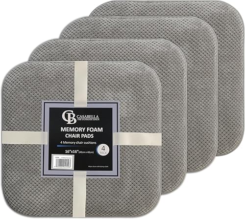 Casabella - Juego de 4 cojines de espuma viscoelástica para silla de escritorio, silla de oficina, 4 cojines para sillas de patio, color gris claro,