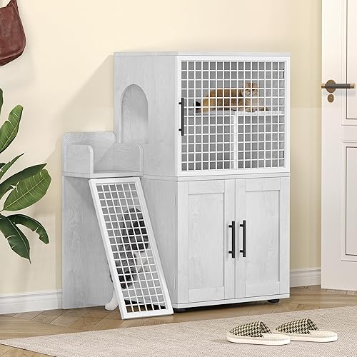 Miniatura 2 de IDEALHOUSE Villa - Caja de arena para gatos con plataforma, muebles ocultos de doble capa para gatos, muebles modernos de baño para gatos, casa para