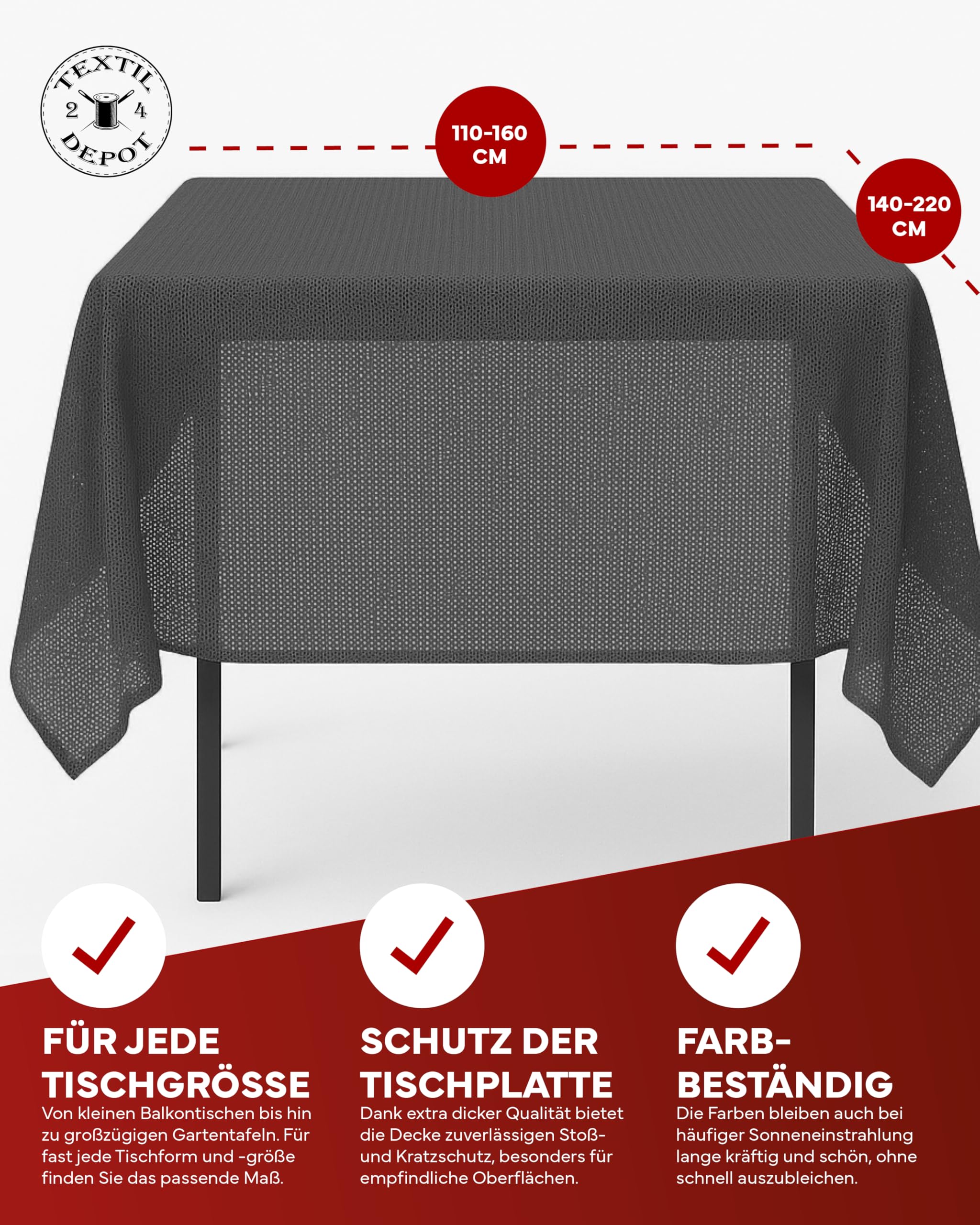 Tischdecke 140 x 180 cm oval grau Gartendecke mit Saum abwaschbar Gartentischdecke Balkon Terrasse wetterfest