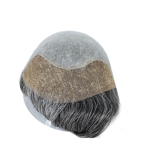 Miniatura 9 de Unidad de cabello con encaje frontal para hombres, cabello gris, toupee claro Borwn mezclado con cabello gris (610-6#+10% gris)