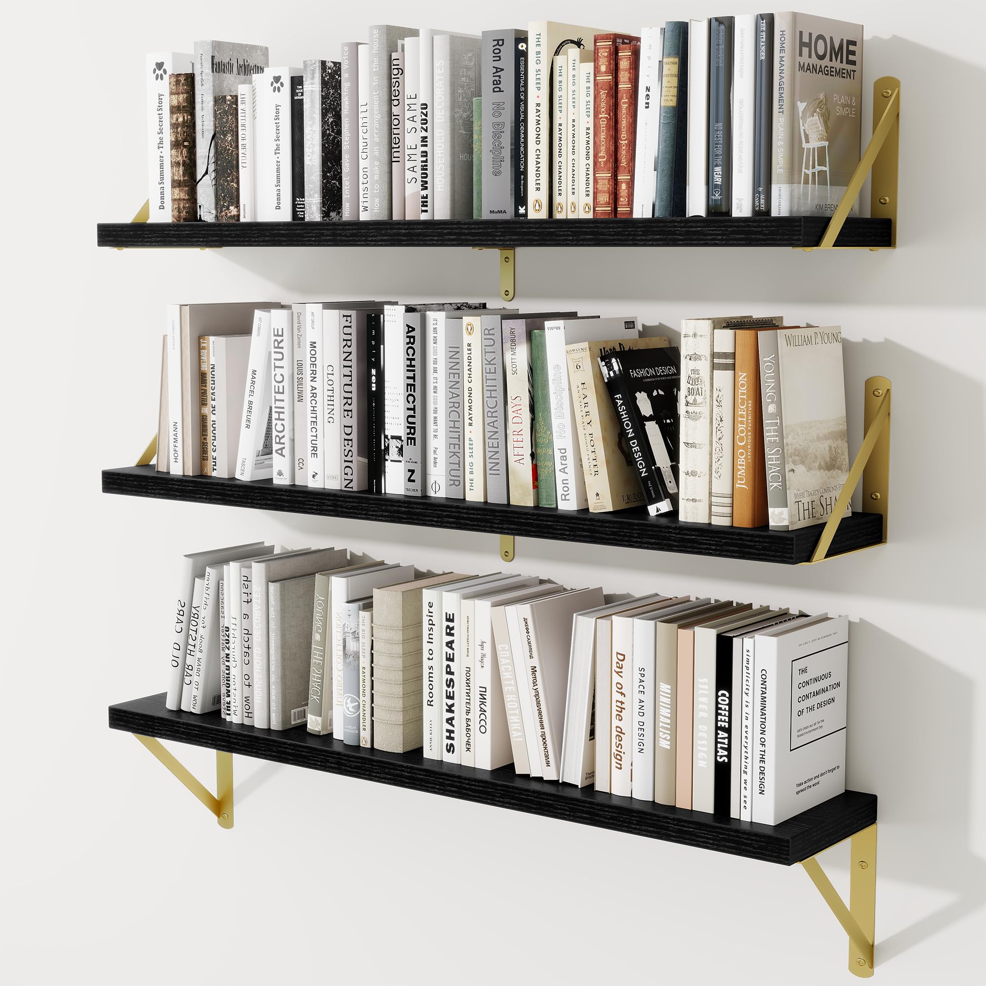 15cm Deep Floating Shelves, 90cm Long, 20kg Capacity, Black Finish, 3pcs — image 1