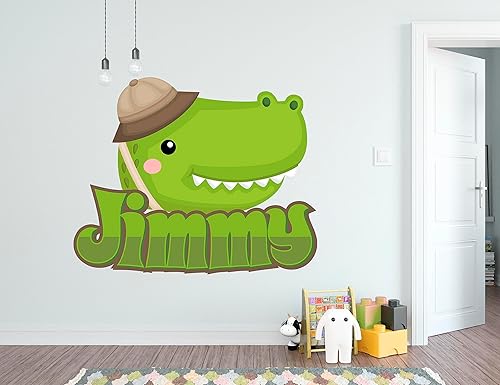 Miniatura 4 de Calcomanía de pared de safari de cocodrilo con nombre personalizado, arte de pared de animales de safari para bebés, calcomanía de pared de