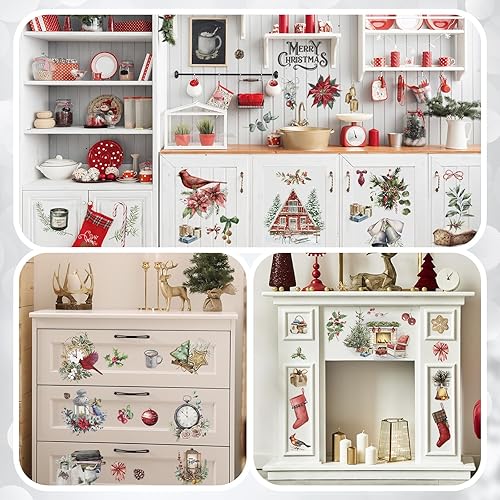 Miniatura 4 de 12 hojas de calcomanías clásicas para transferencias para manualidades y muebles, calcomanías clásicas de trineo, piña, calabaza, para el hogar,