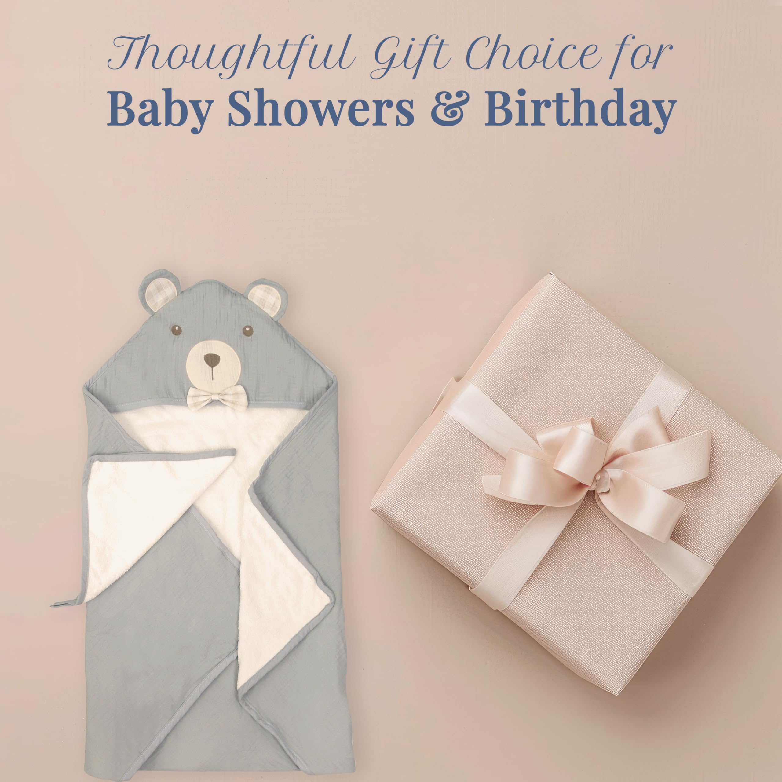 MON AMI Frottee Bunny Kapuzen-Babyhandtuch & Waschlappen Set für 0-18 Monate, Premium Weiche Babybadewanne Baumwolle Handtuch, Badetuch für Baby Shower für Kleinkinder, Jungen & Mädchen (Grau)