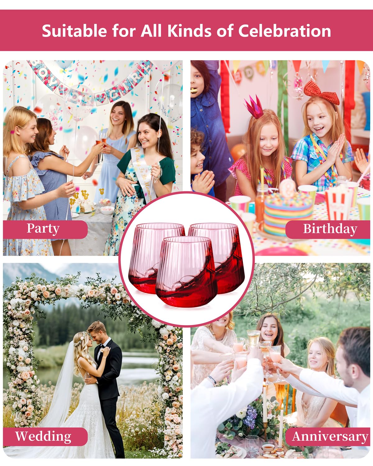 Ciaell 30 Pack Pink Plastic Wine Glasses for Weddings Parties — Amazon image 9