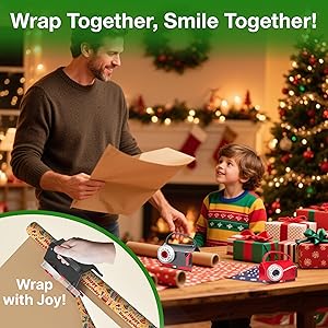 Wraprocut (2-Pack) Wrapping Paper Cutter & Tape Dispenser Dual Use with 4 Tapes2 Replace Blades Kit for Christmas Gift Wrap Cutter Tool Paper Roll Holder Tube Sliding Slicing for Birthday Holiday.