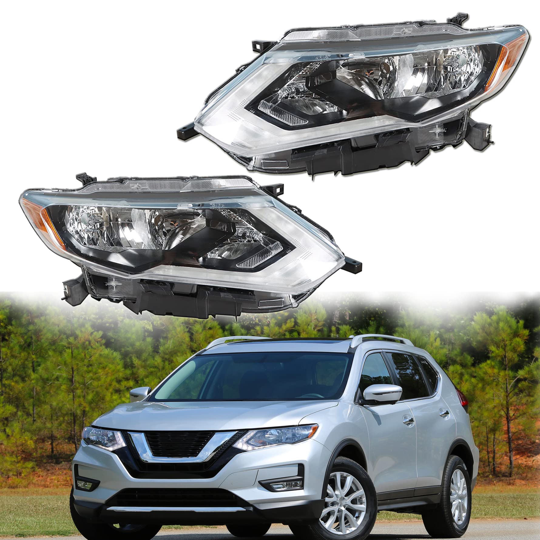munirater LH & RH Headlight Halogen Left and Right Side Headlamp Assembly Replacement for Rogue 2017 2018 2019