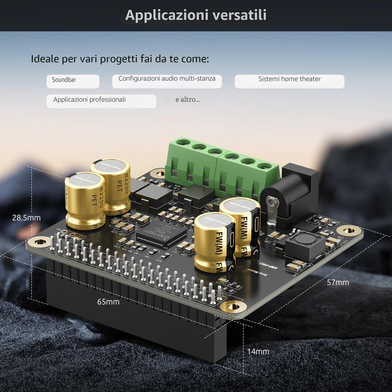 InnoMaker Amplificatore Audio 2x80W Uscita di Picco Classe D HiFi AMP Pro Hat, con MA12070P 192 kHz/24 bit, supporta Volumio, MoOde, Raspbian, LibreELEC per Raspberry Pi 5 4 3B+ Pi Zero