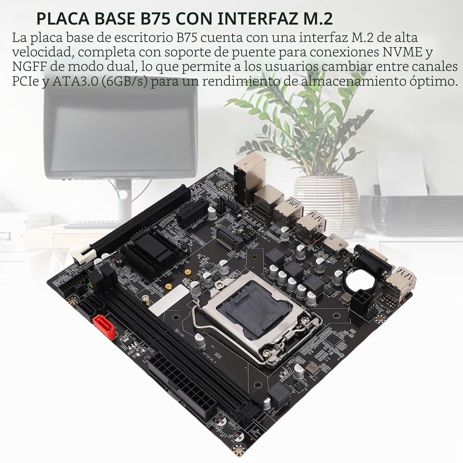 Placa Base B75 LGA 1155 DDR3 M.2 NVME NGFF para Core i3 i5 i7 Xeon E3 V2, 2x8GB Ranura de Memoria, Soporte VGA HD, 6 Fase Fuente de Alimentación