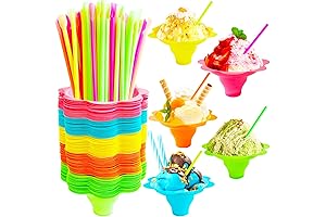 200-Count 4oz Plastic Italian Ice Snack Cups with Lids Spoons and Straws Flower-Shaped Party Supplies