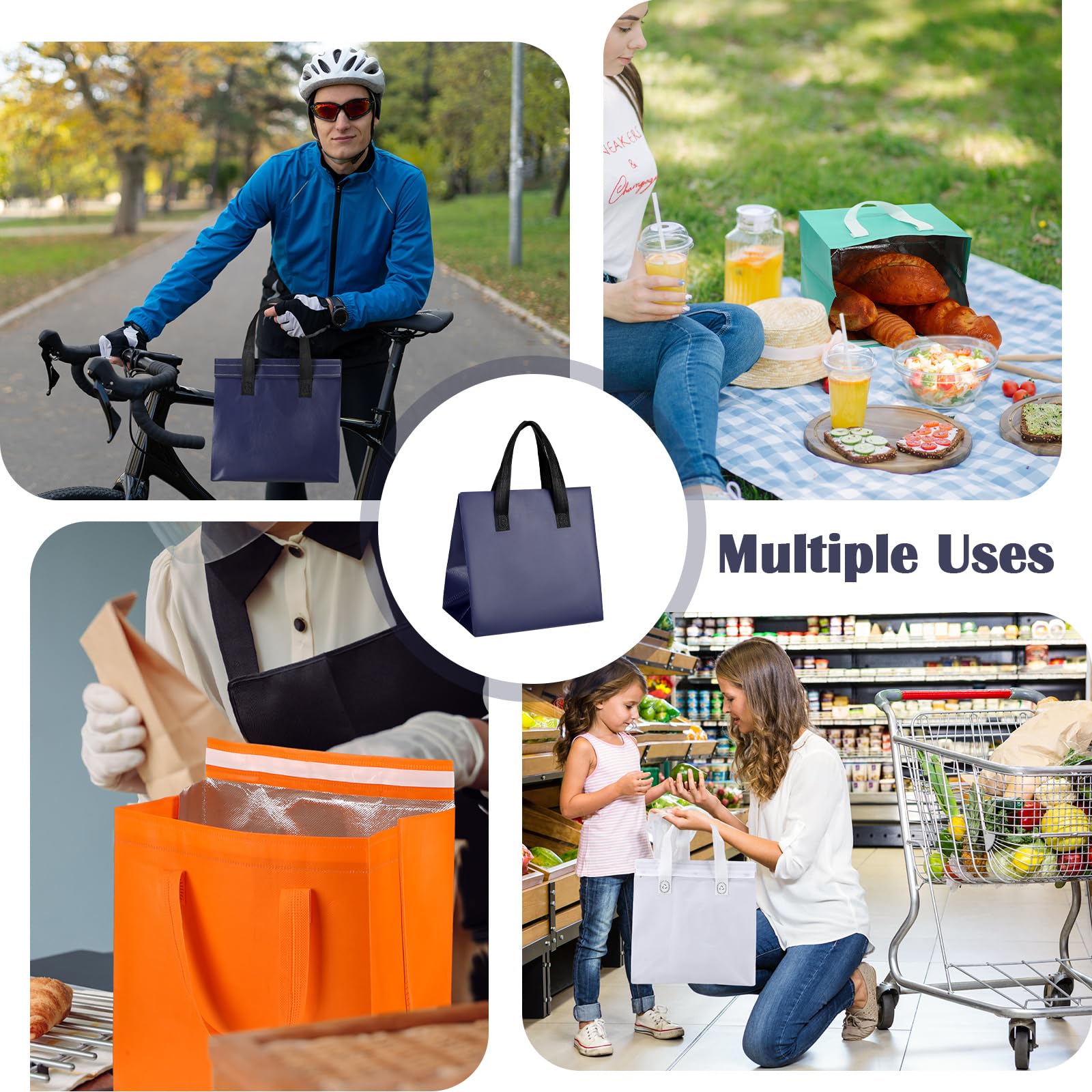 FoldTier 50 bolsas aisladas para llevar, bolsas de alimentos con aislamiento térmico a granel para café, leche, té, alimentos fríos calientes, mariscos frescos, bolsas de entrega de pizza, para