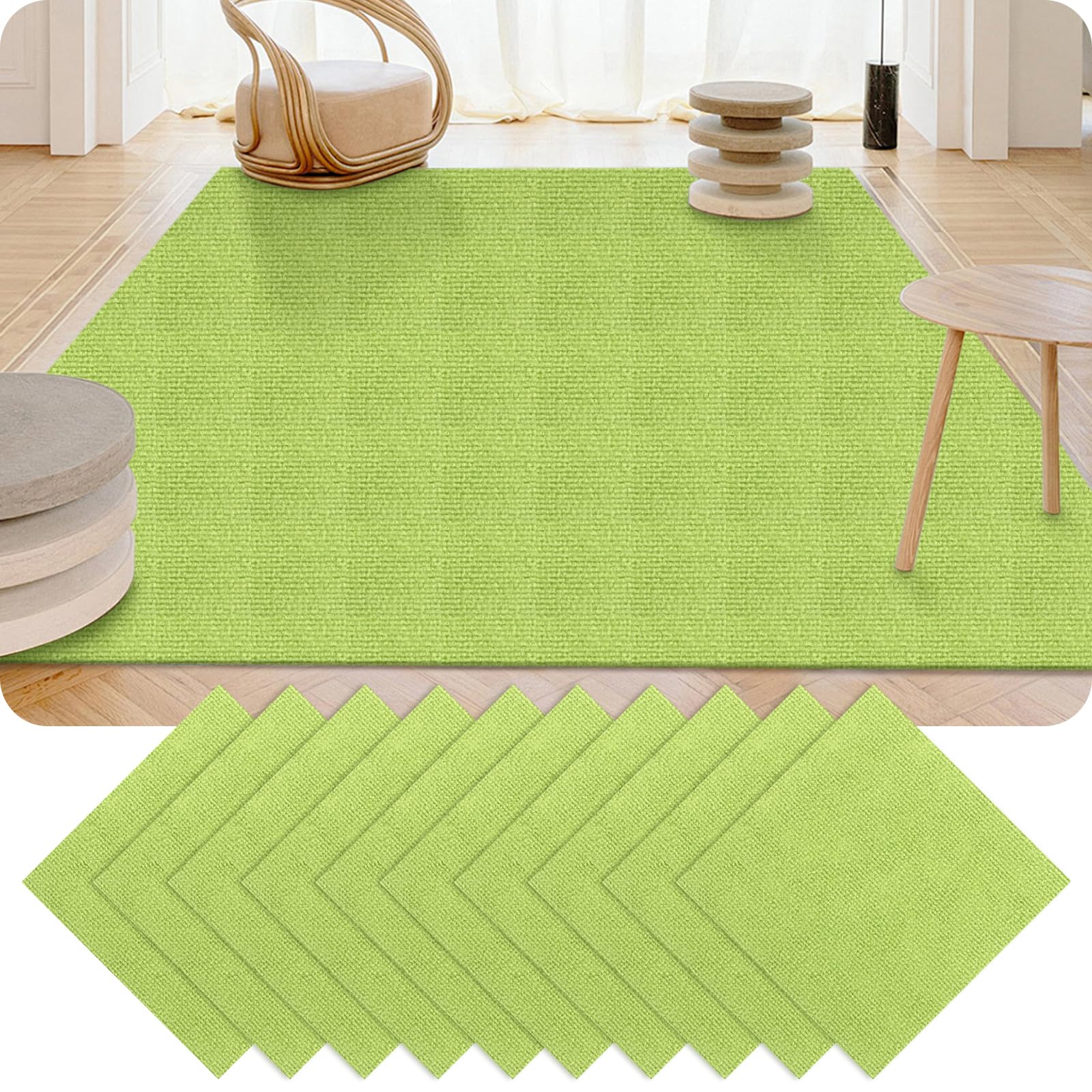 30 piastrelle per tappeti, 30 x 30 cm, autoadesive, per tappeti, piastrelle, per ufficio, soggiorno, balcone (verde)