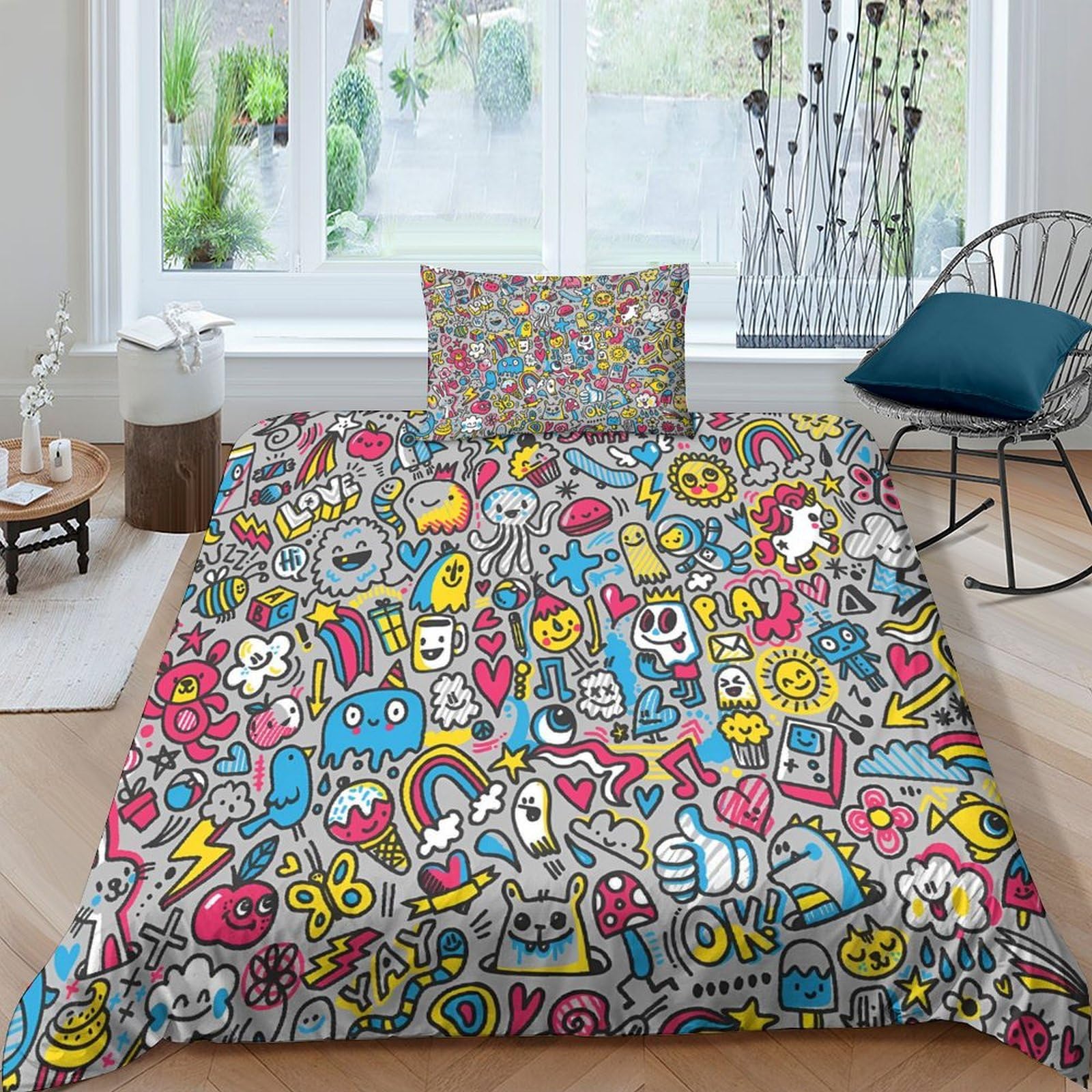 Housse de couette 3D dessin animé et taies d'oreiller microfibre
