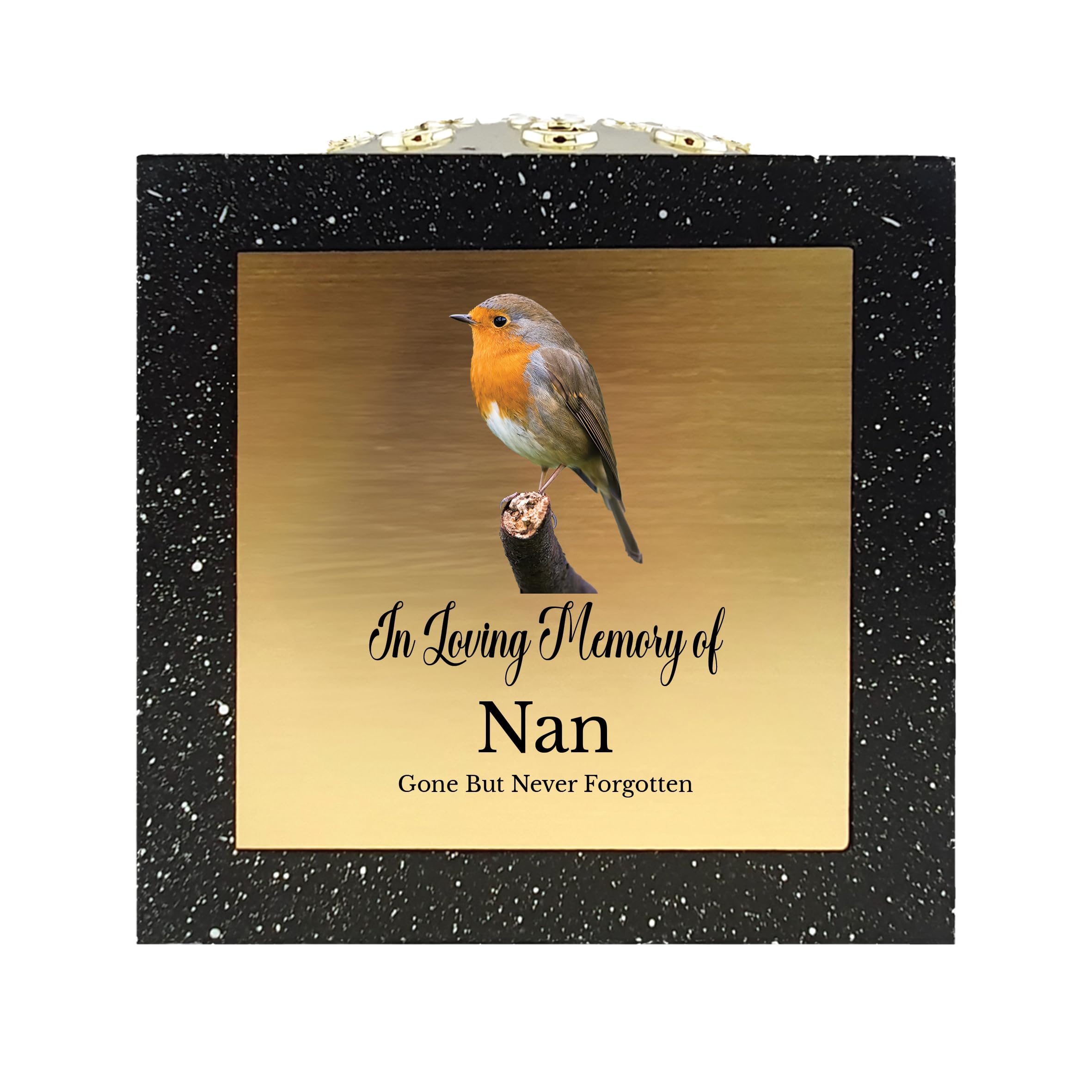 1Stclassgifts Black In Loving Memory Of Memorial Rose Bowl Grave Marker Flower Pot Vase With Robin Design Mum Dad Grandad & Lots More /Gold (Uv Printed) (Nan)