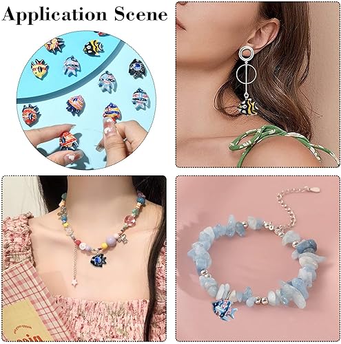 Miniatura 6 de LiQunSweet 20 cuentas de animales de cerámica de porcelana de colores al azar hechos a mano con cuentas de peces tropicales para la fabricación de