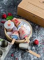 Vista 6 de Ecozoi Moldes y estante de acero inoxidable para paletas – 6 mini máquinas redondas de paletas de hielo + 30 palos de bambú reutilizables + 12