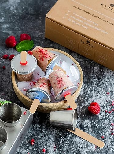 Miniatura 6 de Ecozoi Moldes y estante de acero inoxidable para paletas  6 mini máquinas redondas de paletas de hielo + 30 palos de bambú reutilizables + 12 sellos