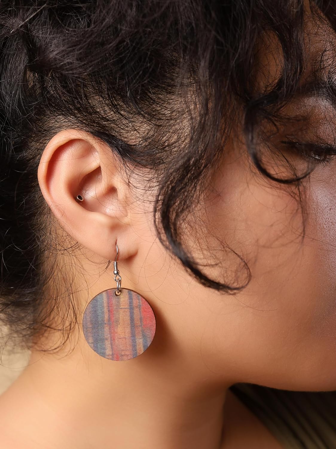 MINACHI Bohemian Vintage Style Geometric Blue and Red Dangle Earrings, Ethnic Jewelry for Women - Image 5