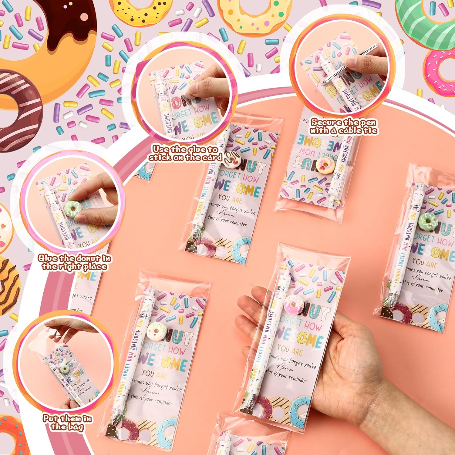 Sayglossy 60 Sets Donut Appreciation Gift Bulk Thank You Ballpoint Pen Resin Ornament Bookmark for Employee Teacher Nurse Week Cna Volunteer Coworker Staff Office Women Customer Survice