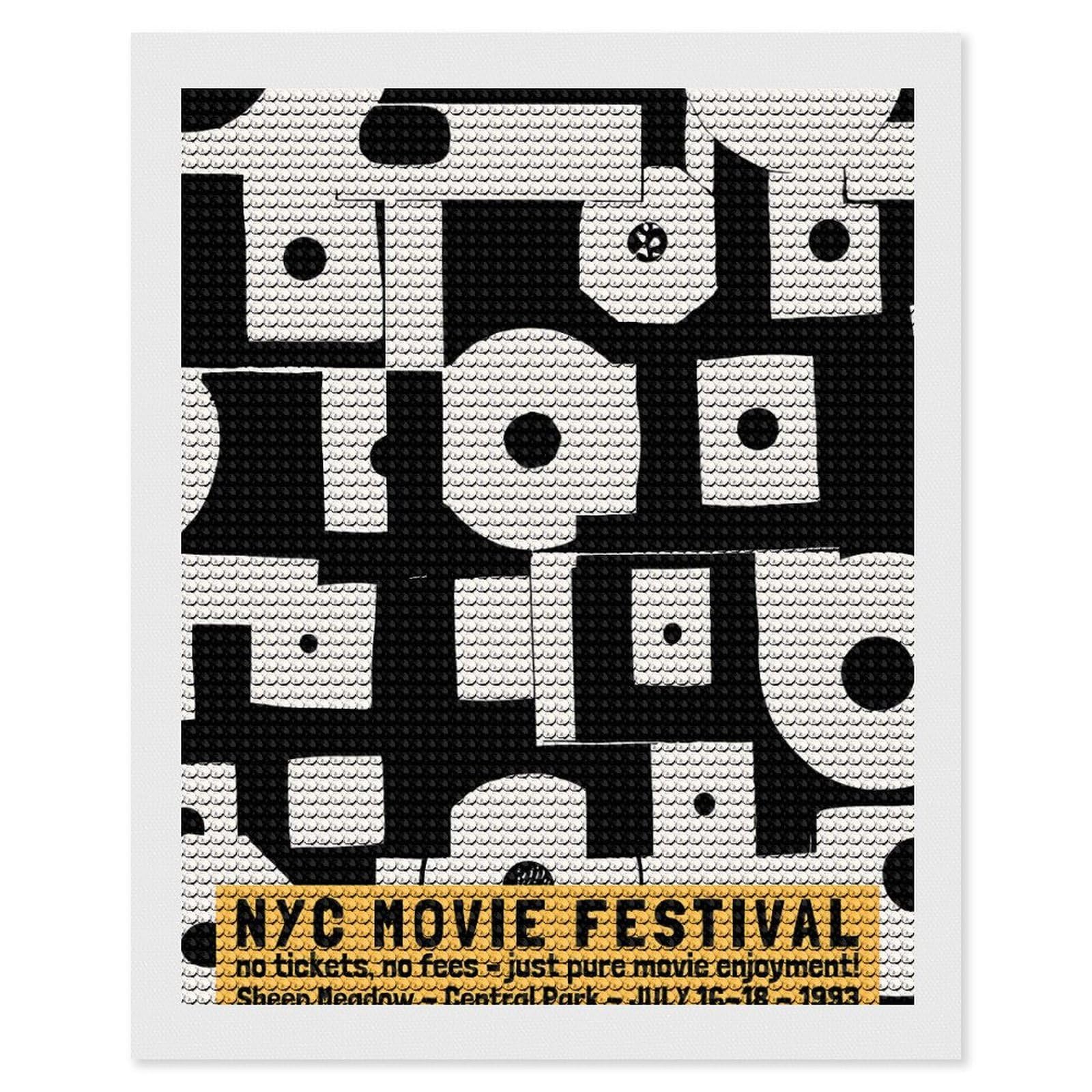 Junmoney NYC Movie Festival Diamond Art Kit 16"x20", Neat Printed Canvas, Finish and Display, Relaxing DIY Hobby, Living Room Decor