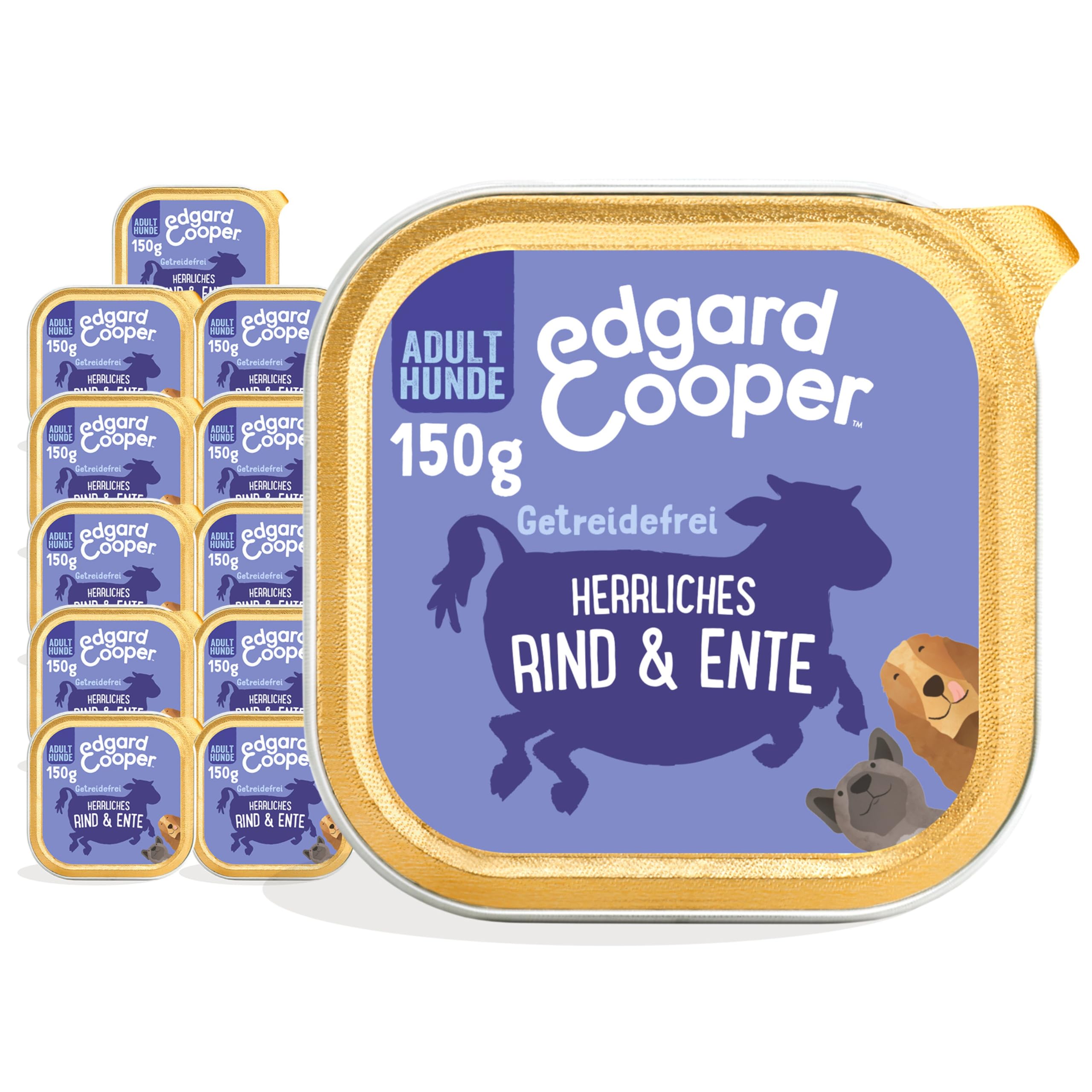 Edgard & Cooper pudełko na pasztety dla dorosłych bez zbóż naturalna żywność 11 x 150 g świeżej wołowiny i kaczki, zdrowa żywność, smaczne i zrównoważone