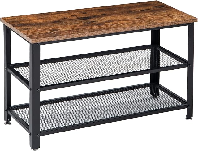 IBUYKE 3-Tier Industrial Shoe Rack, Shoe Bench with Seat, with 2-Tier Storage Organiser Shelf, for Entryway, Living Room, Bedroom, Hallway, 73x30x45 cm, Rustic Brown, TMJ004H