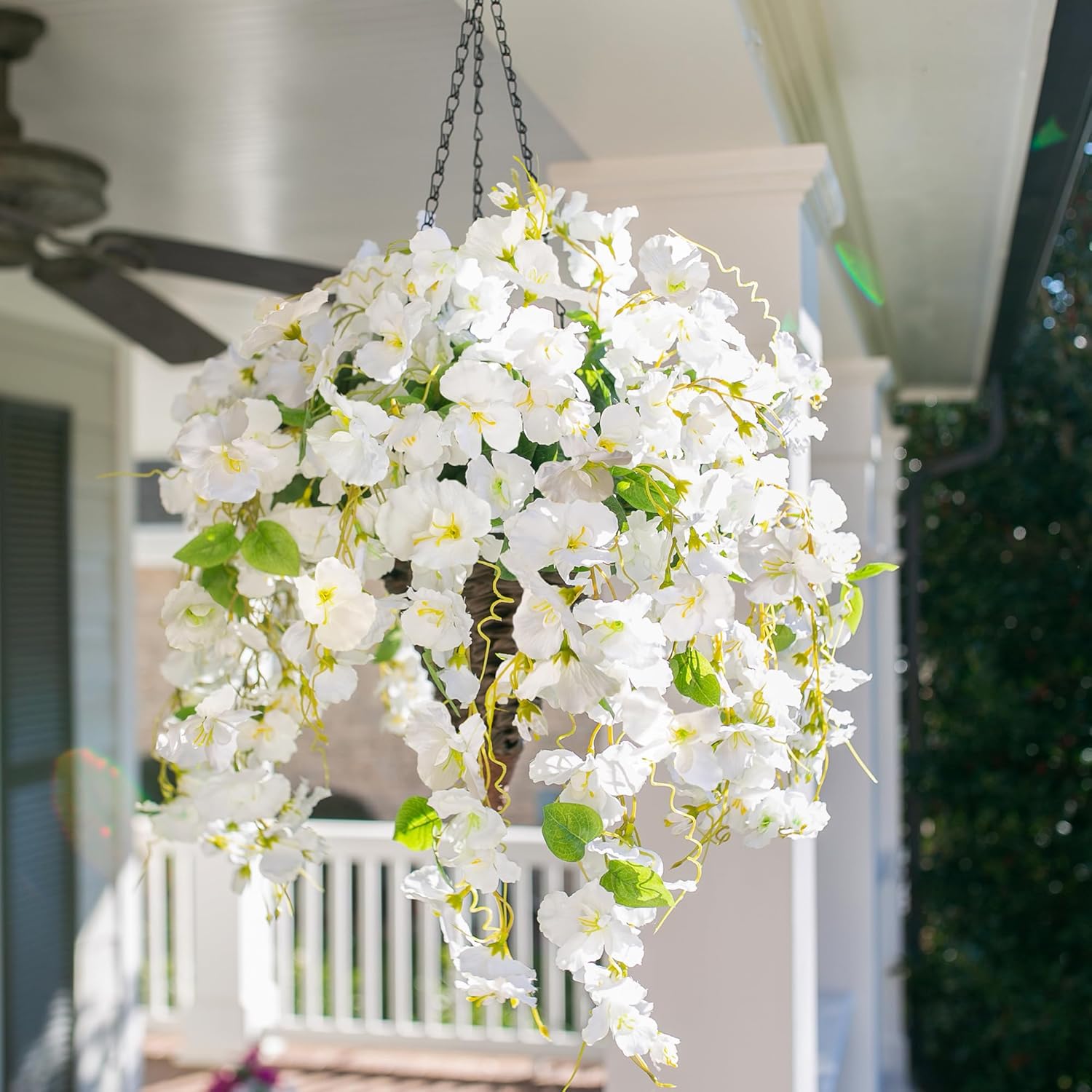 Artificial Hibiscus Fake Hanging Flowers Plants for Outdoor Spring Summer Decoration, 2pcs White Silk Hibiscus Long Trailing Vines UV Resistant Realistic Faux Flower for Outside Front Door Porch Patio - Image 7