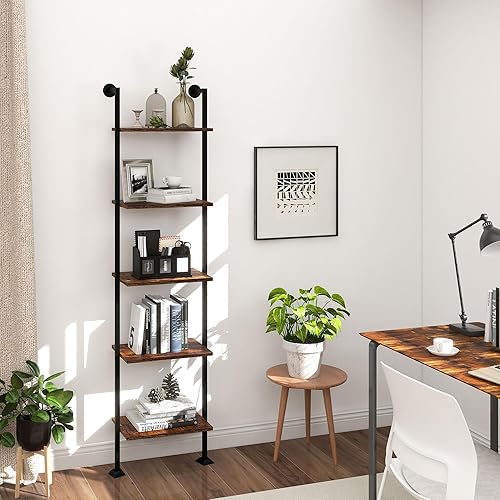 Miniatura 7 de Axeman Estante de escalera de 5 niveles, estantería alta y estrecha para espacios pequeños, organizador de almacenamiento de libros para sala de