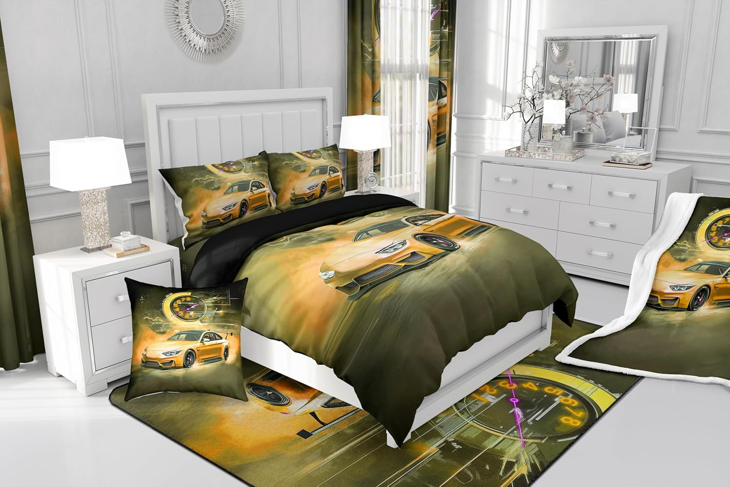 Erosebridal Twin Comforter Set for Boys, Toddler Race Car Bed for Boys Sports Car Comforter Set Extreme Sport Vehicle Quilt Speed Racing Car Duvet Insert,Orange