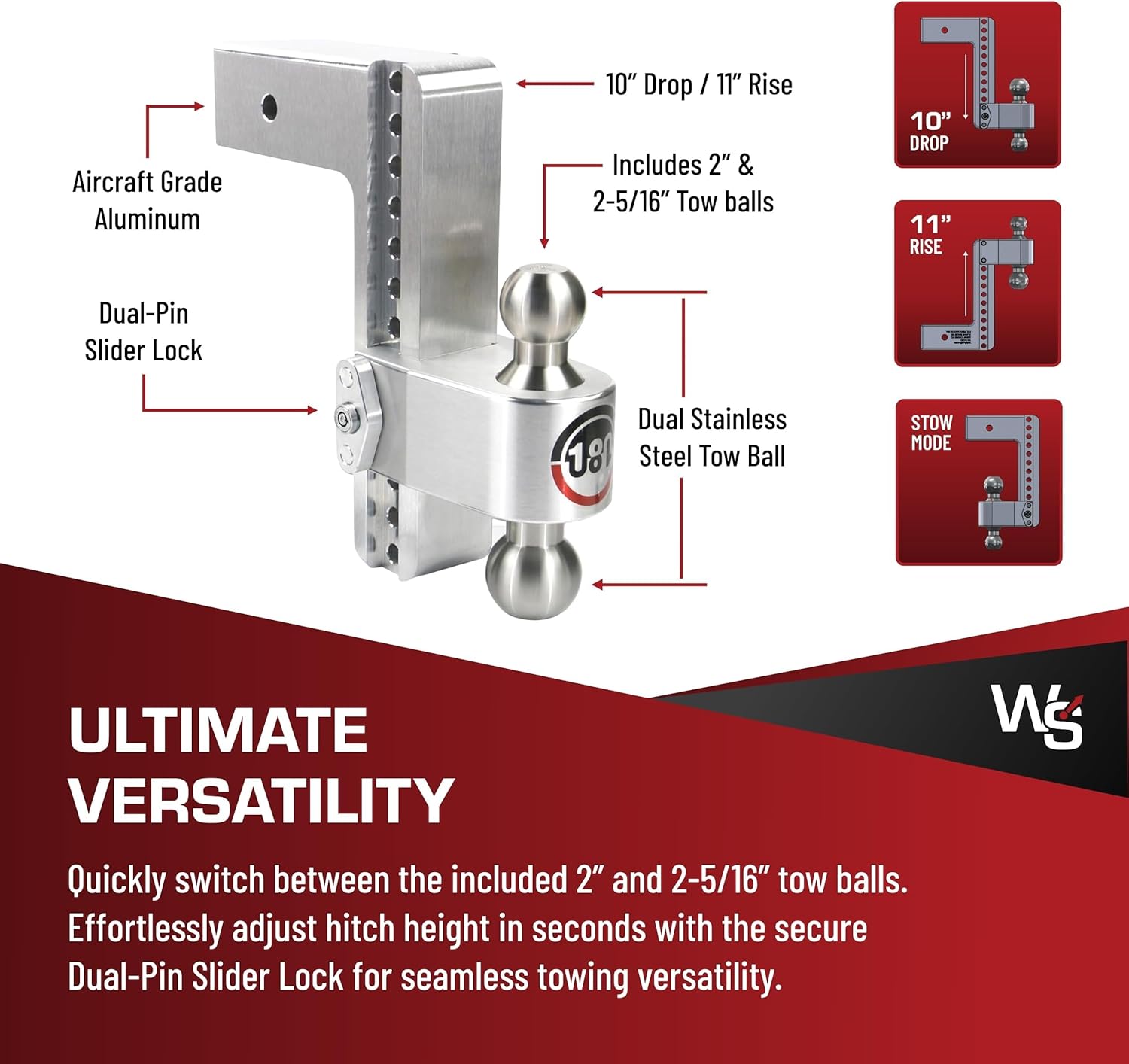 Weigh Safe Adjustable Trailer Hitch Ball Mount,10" Adjustable Drop Hitch for 3" Receiver w/ 4 pc Keyed Alike Lock Set,Heavy Duty Aluminum Trailer Tow Hitch w/Stainless Steel Tow Balls,21,00 GTW