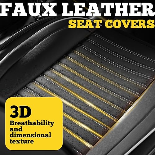 Miniatura 34 de LINGVIDO - Fundas de piel sintética con respaldo para asiento de automóvil, transpirables, impermeables, universal y antideslizante, para SUV, Beige