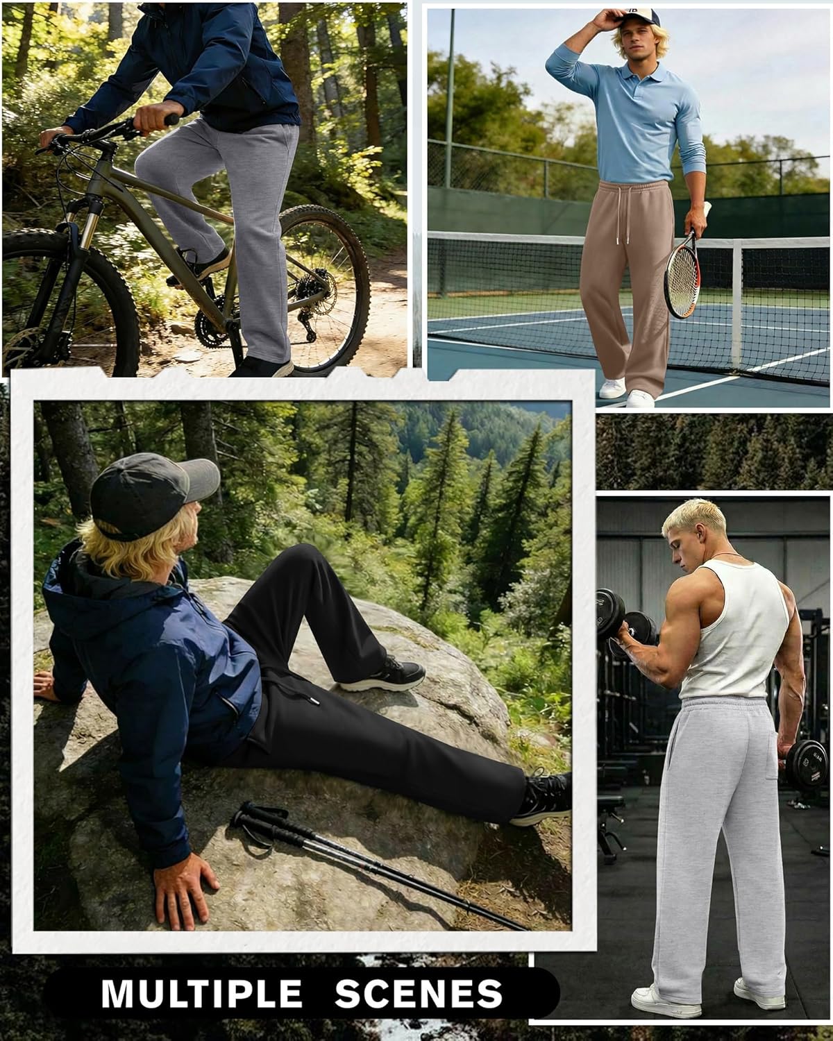 4 Pack Men's Big and Tall Sweatpant Thin Athletic Workout Jogger Open Bottom Baggy Drawstring Pants with Pockets - Image 4