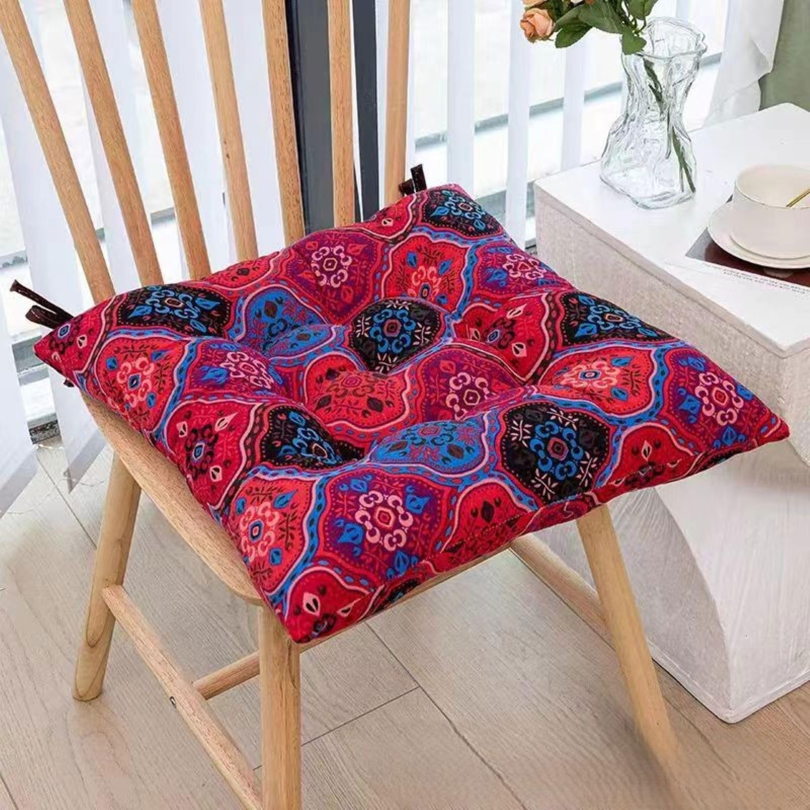 Acsewater I Moroccan Bohemian Style Square Cotton Linen Cushion, Thickened Yoga Meditation Seat Pad, Deal For B&B, Coffee Shop & Bay Window Decor 40 * 40Cm(1Pcs)
