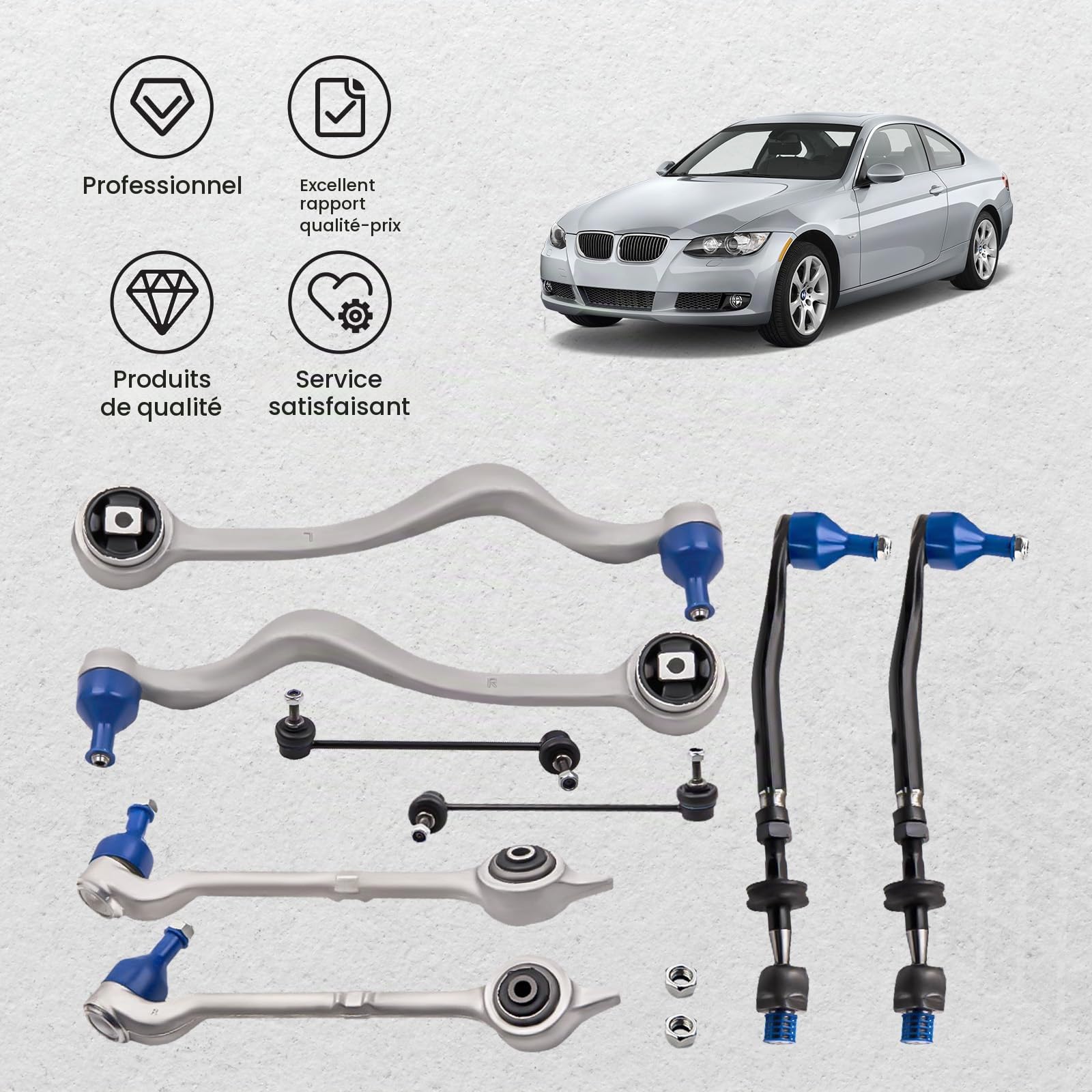 maXpeedingrods Jeu de bras de suspension pour essieu avant pour BMW Série 5 E39 Touring 8 pièces Touring 520D