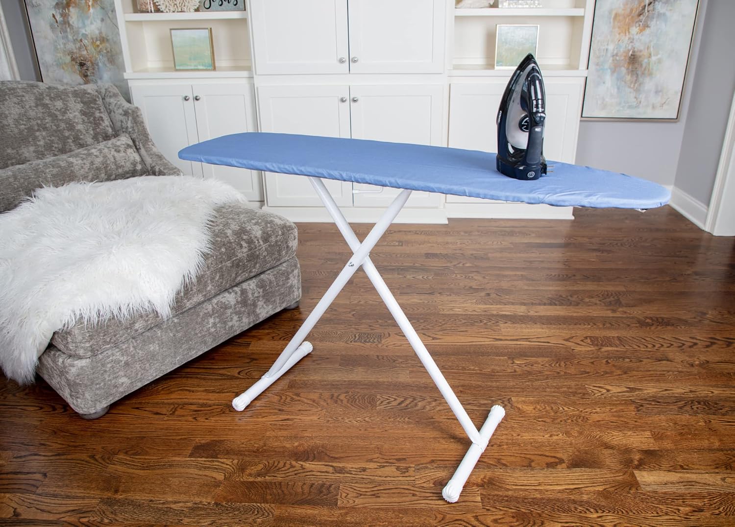 54" Full-Size Adjustable Ironing Board w/Thick Pad Cover, Leg Locking System, Foldable and Collapsible, Heavy-Duty Alloy Steel Construction, Space Saving Design - Khaki